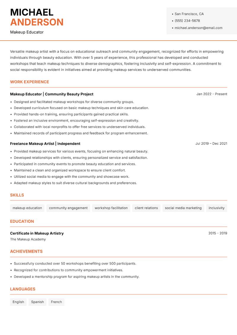 Makeup Artist Resume Template