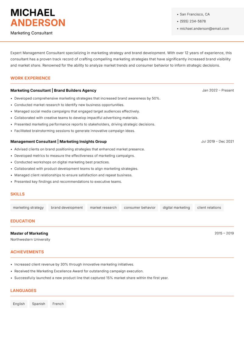 Management Consultant Resume Template