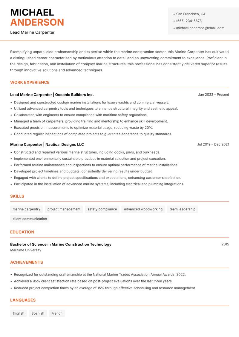Marine Carpenter Resume Template