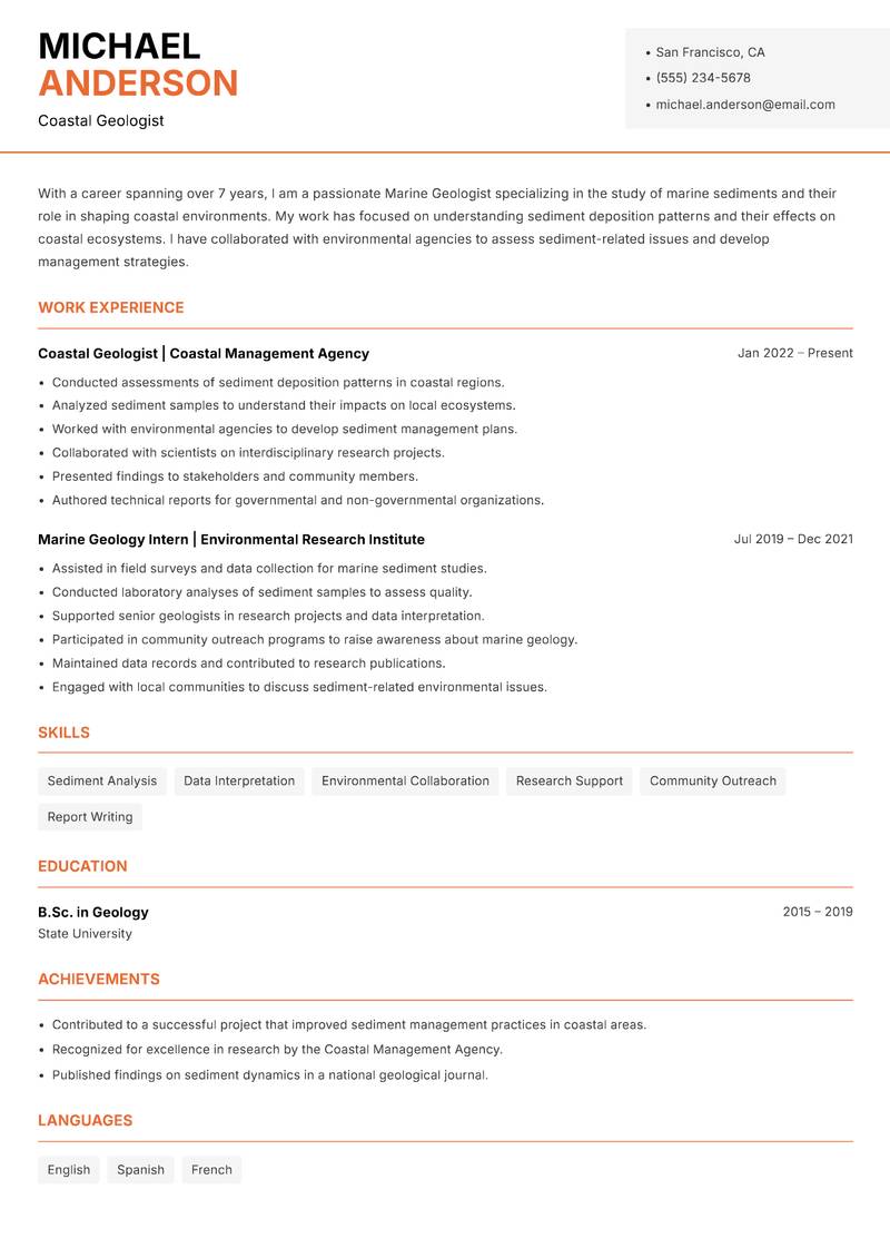 Marine Geologist Resume Template