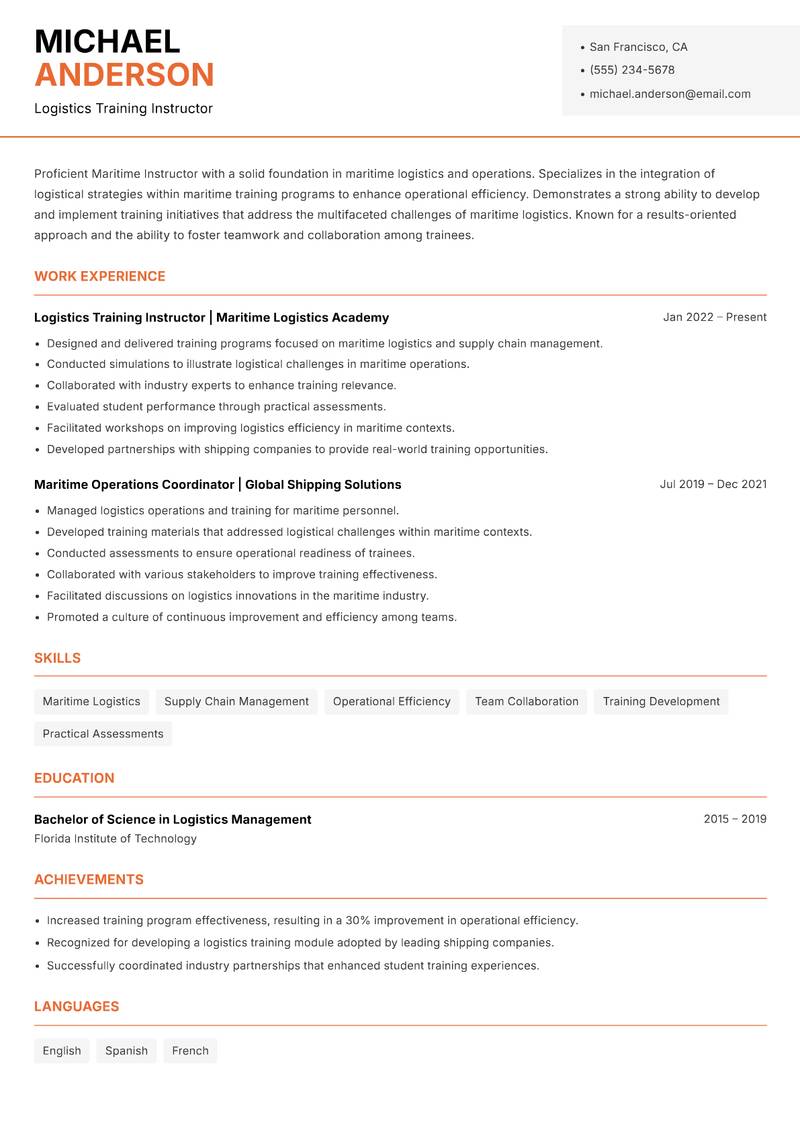 Maritime Instructor Resume Template