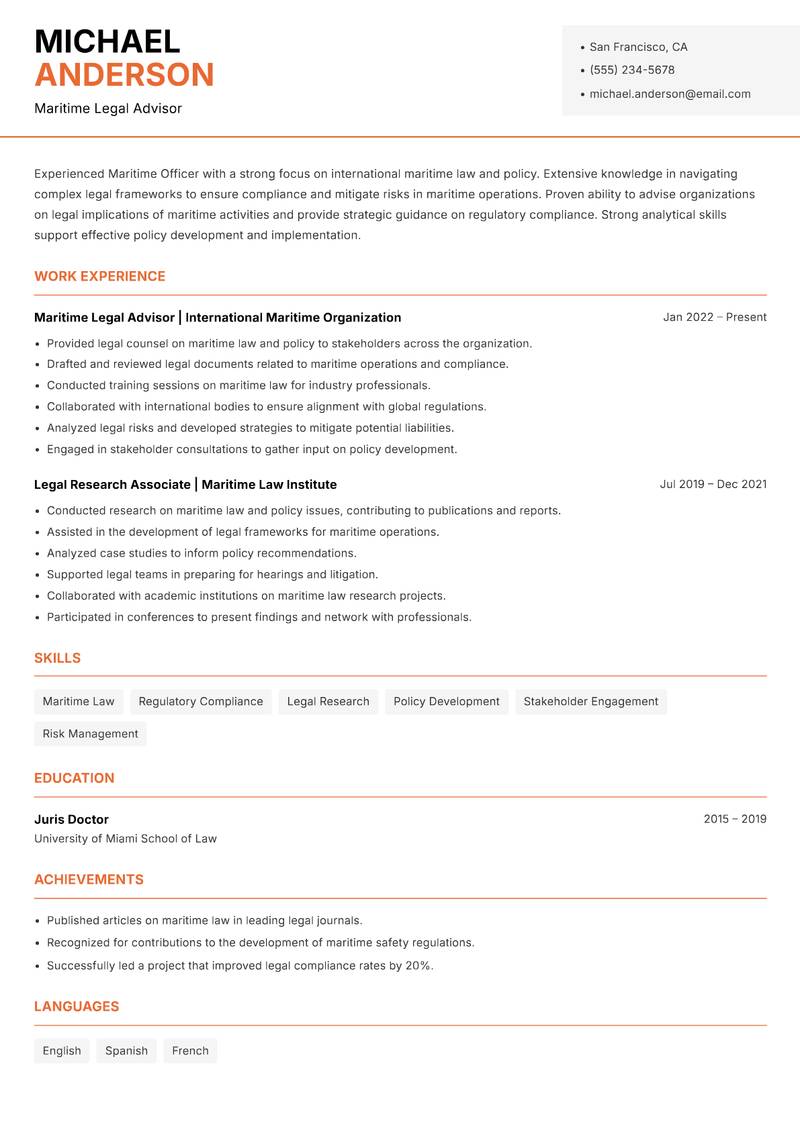 Maritime Officer Resume Template