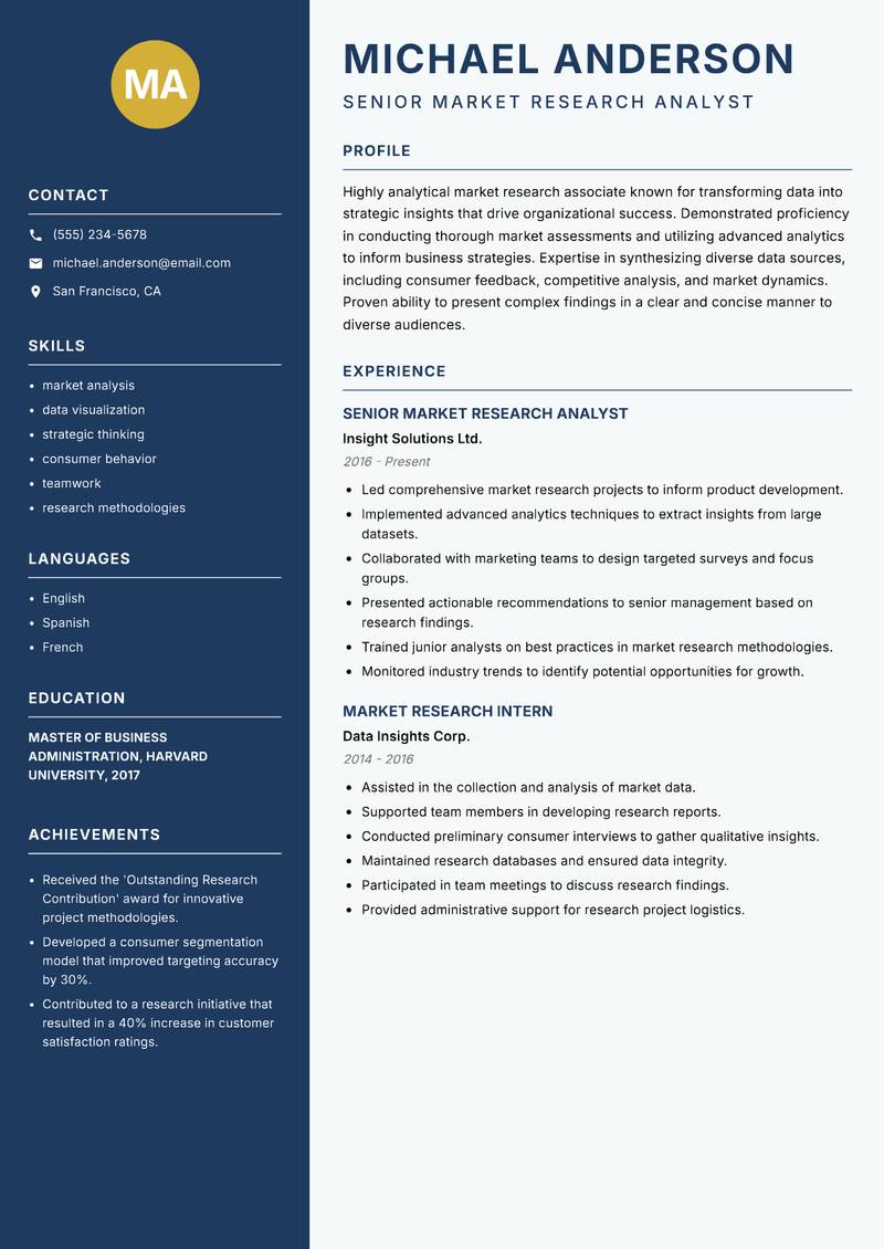 Market Research Associate Resume Preview Example