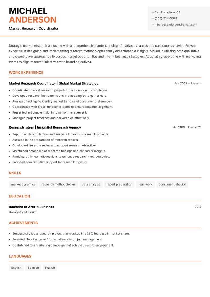 Market Research Associate Resume Template