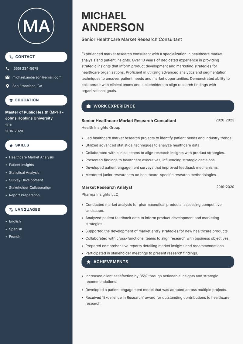 Market Research Consultant Resume Preview Example