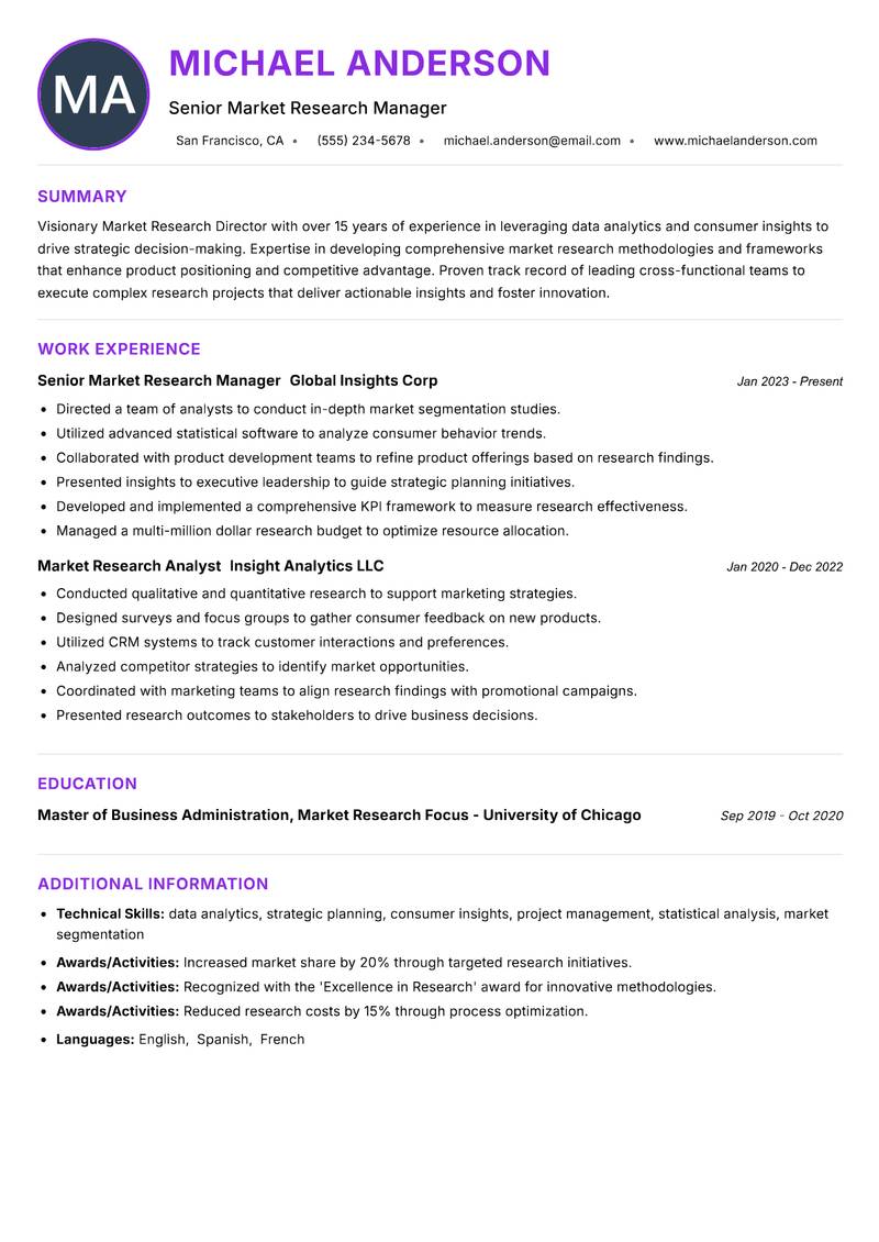 Market Research Director Resume Preview Example