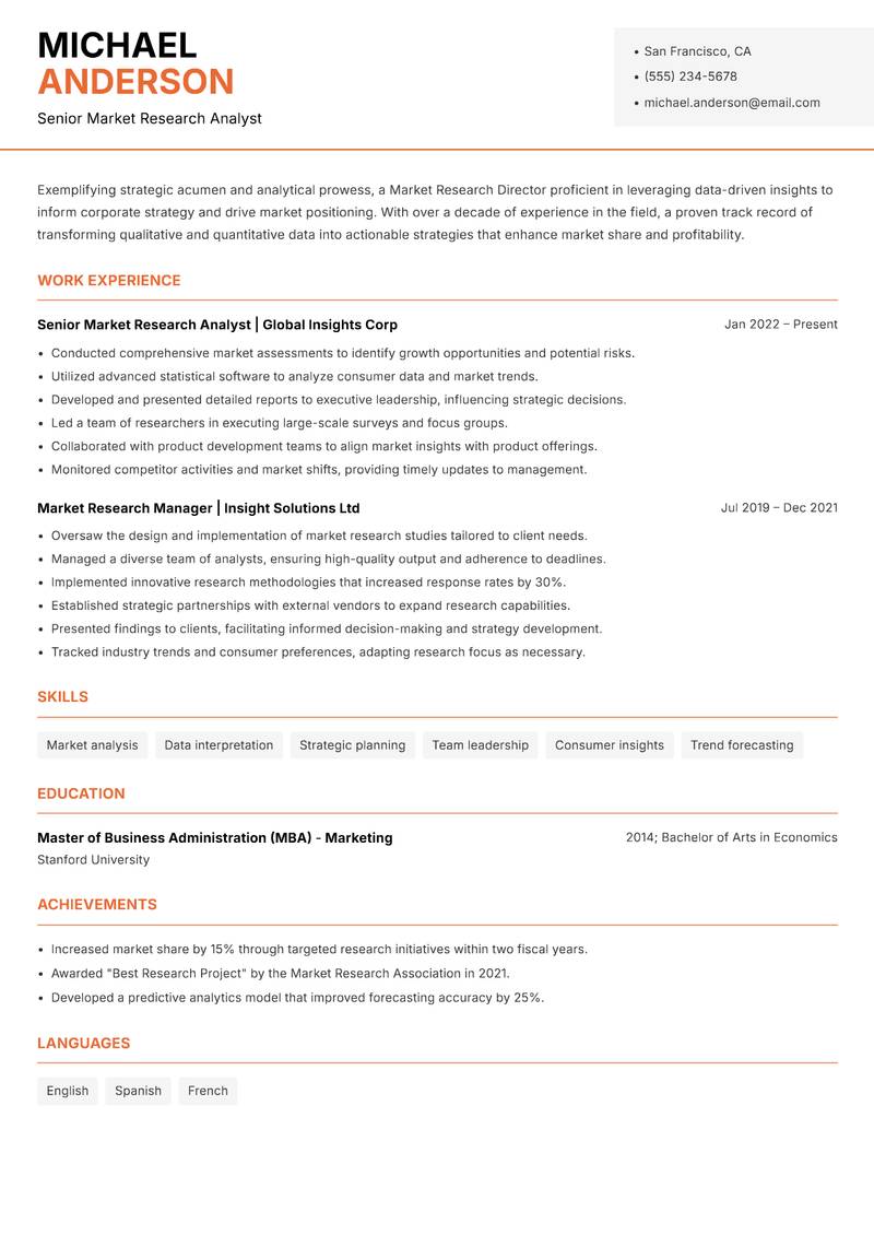 Market Research Director Resume Template