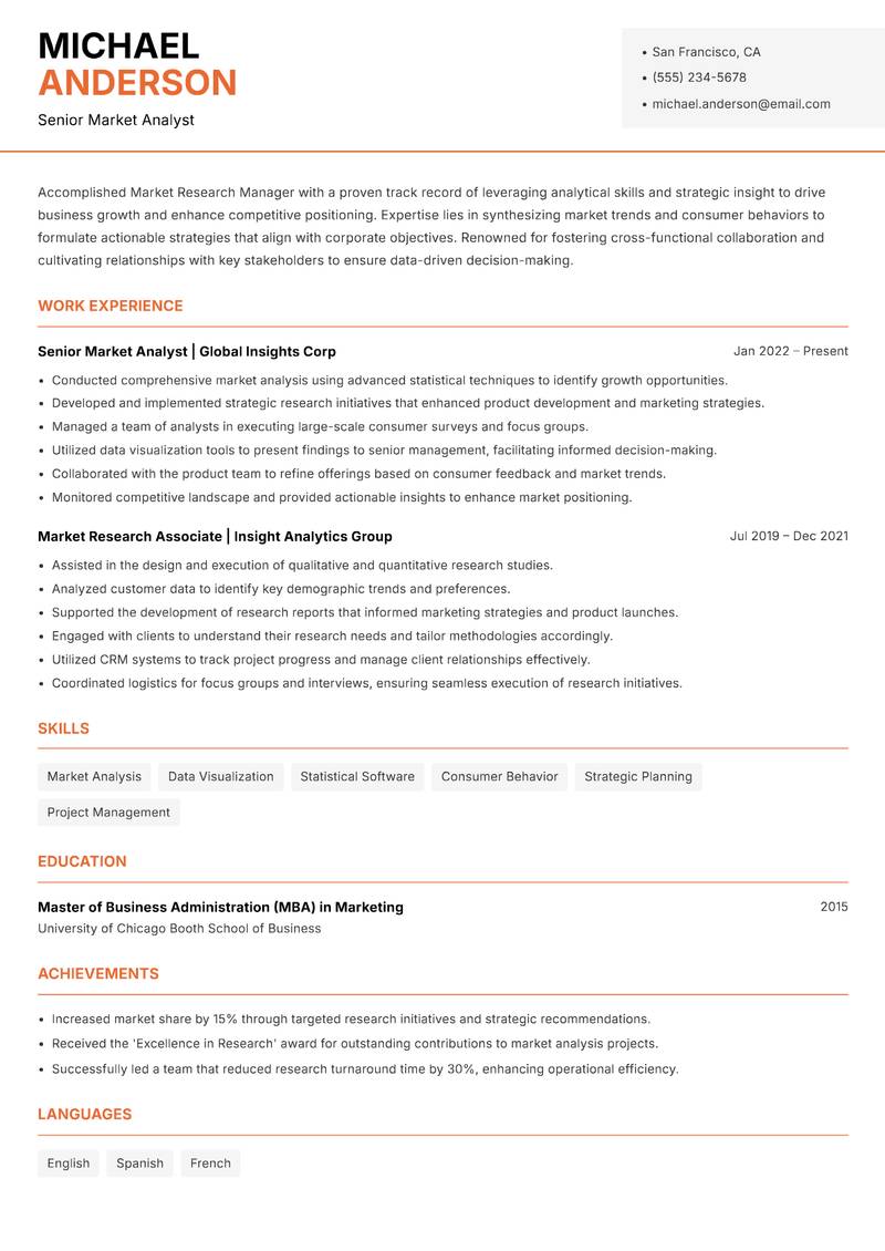 Market Research Manager Resume Template