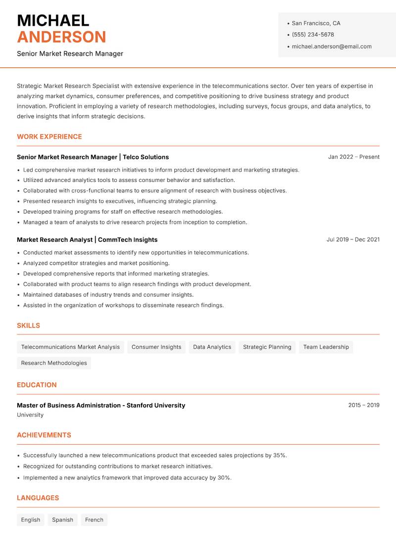 Market Research Specialist Resume Template