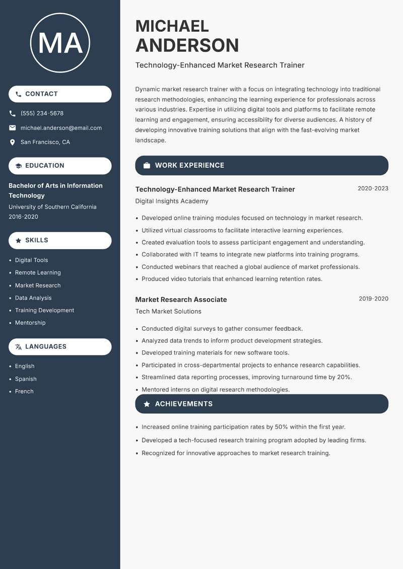 Market Research Trainer Resume Preview Example