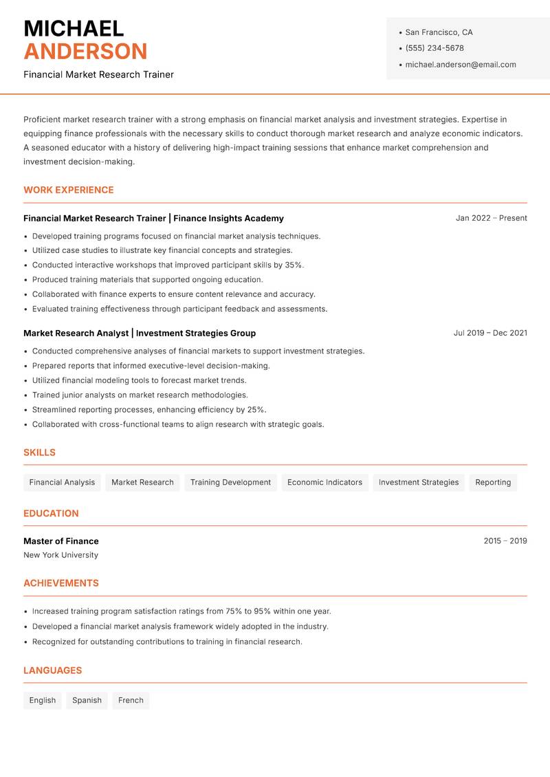 Market Research Trainer Resume Template