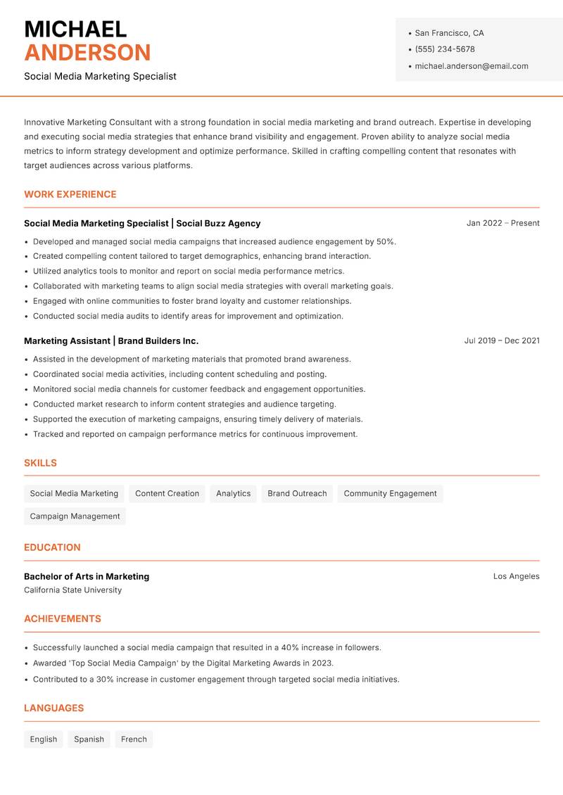 Marketing Consultant Resume Template
