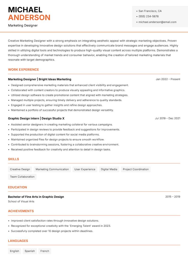 Marketing Designer Resume Template