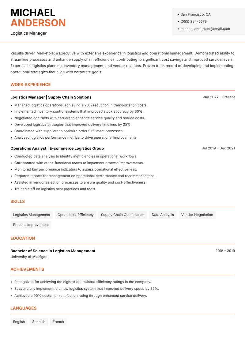 Marketplace Executive Resume Template