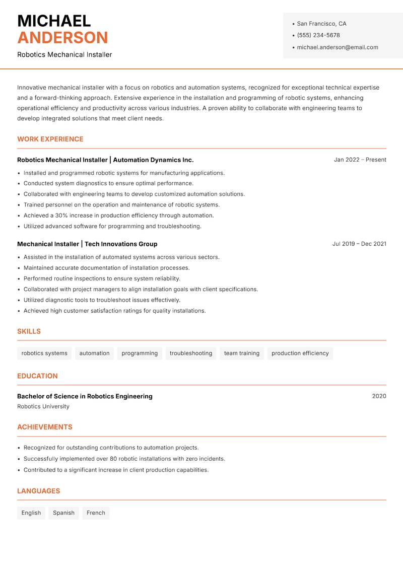 Mechanical Installer Resume Template