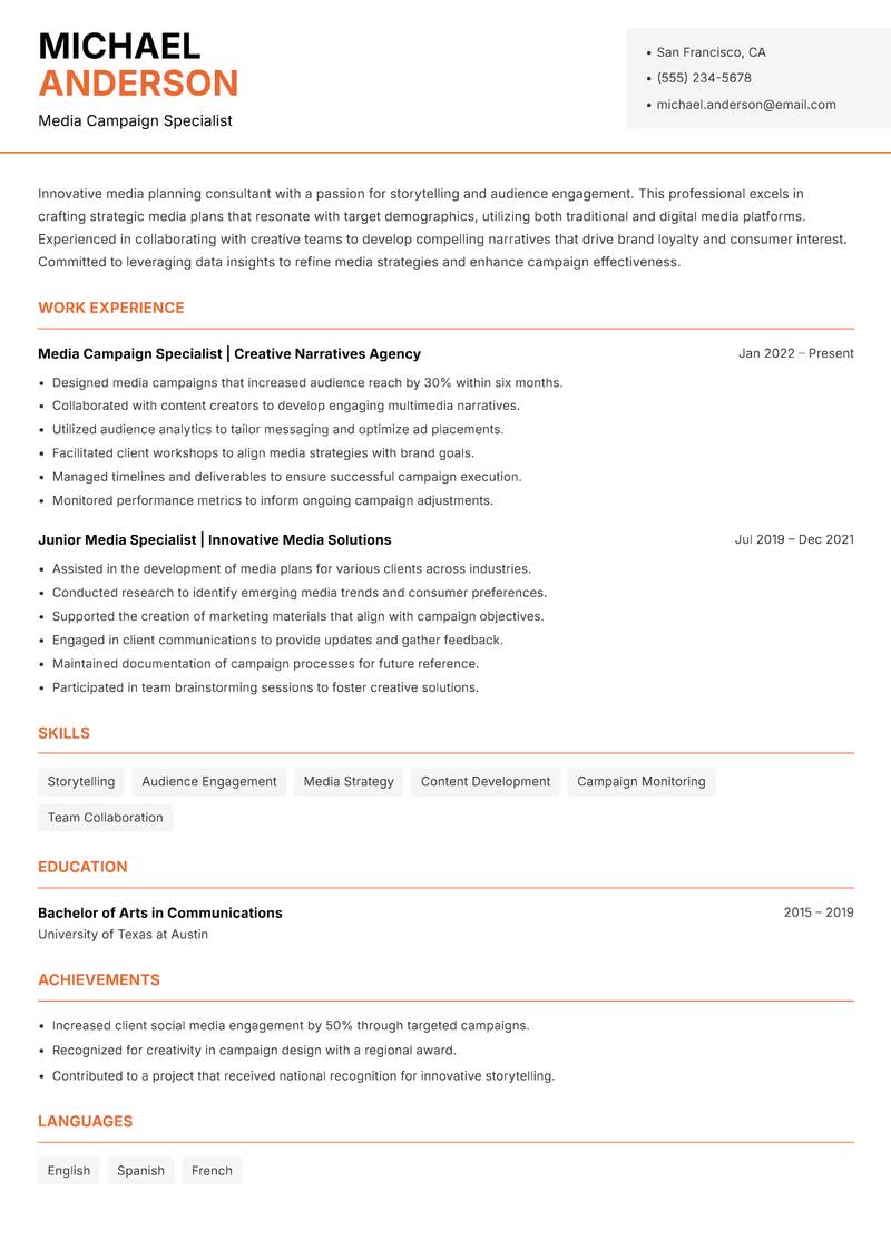 Media Planning Consultant Resume Template