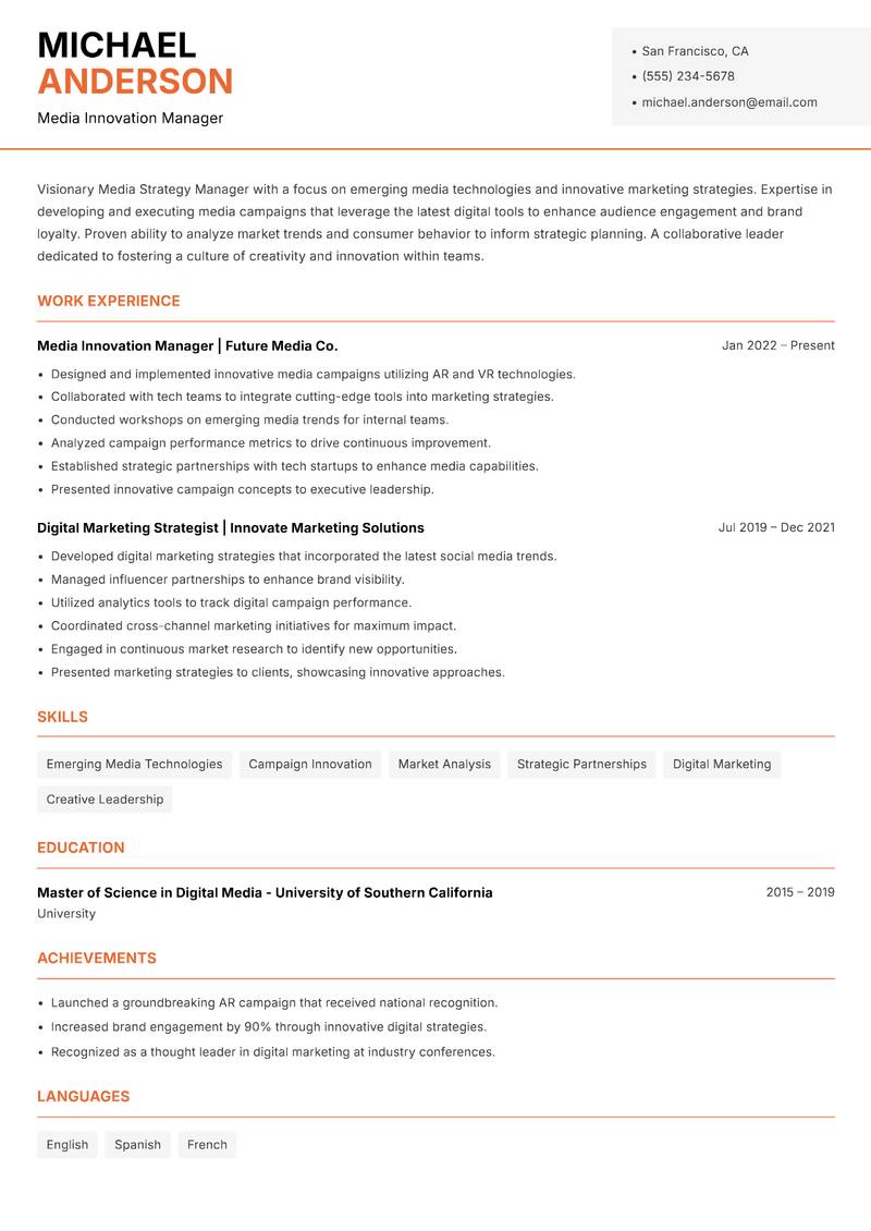 Media Strategy Manager Resume Template