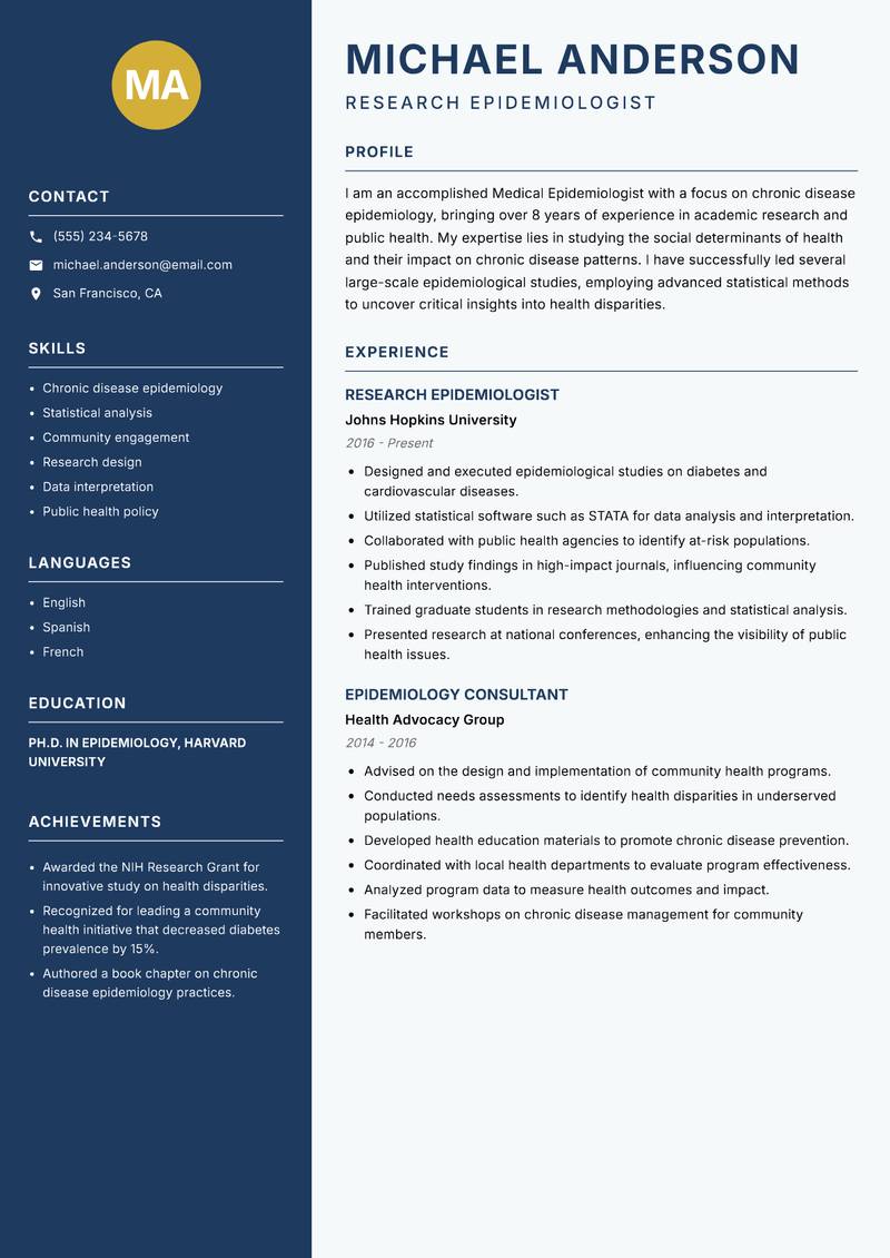 Medical Epidemiologist Resume Preview Example