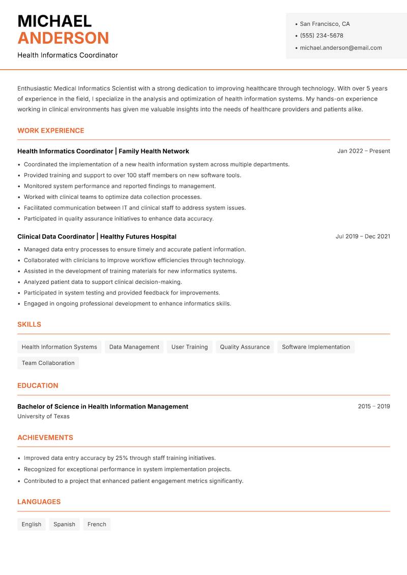 Medical Informatics Scientist Resume Template