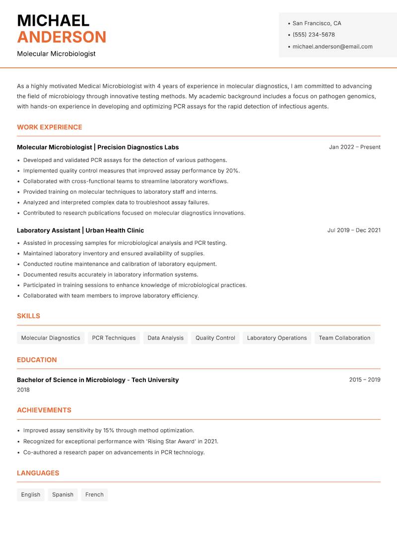 Medical Microbiologist Resume Template