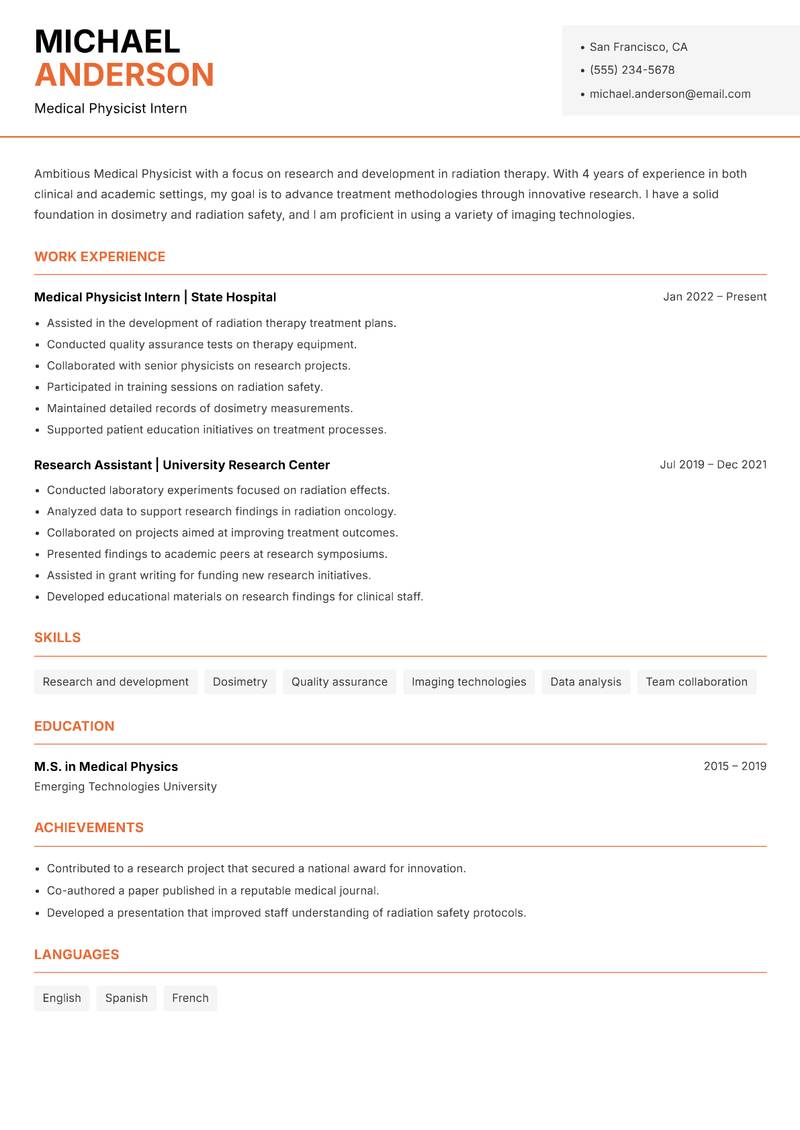 Medical Physicist Resume Template