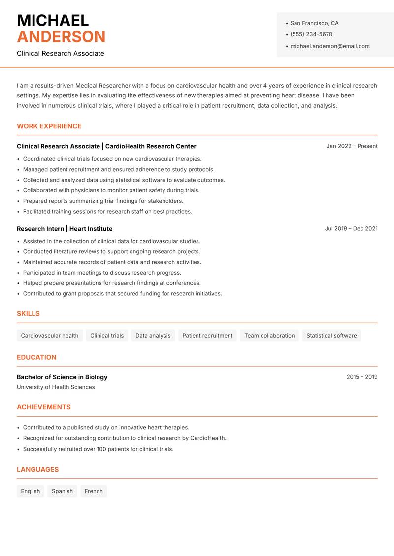 Medical Researcher Resume Template