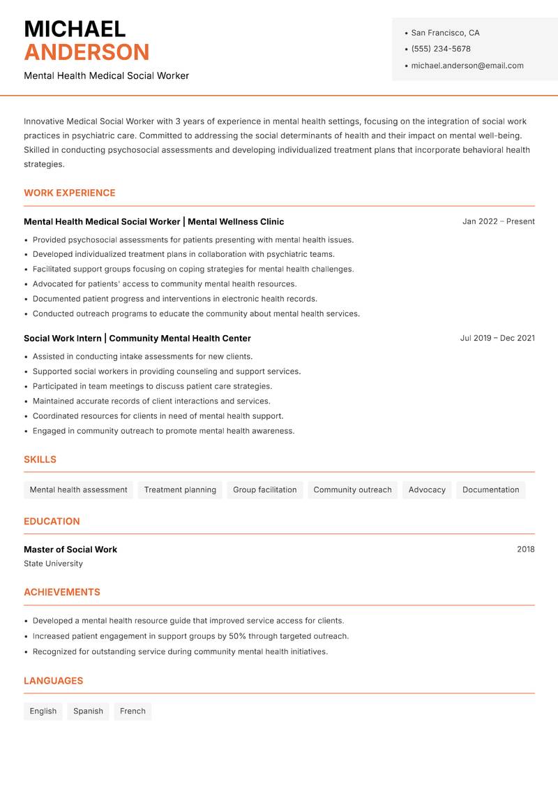 Medical Social Worker Resume Template