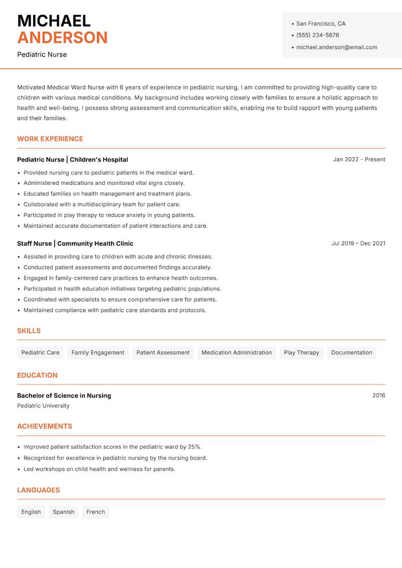 Medical Ward Nurse Resume Template