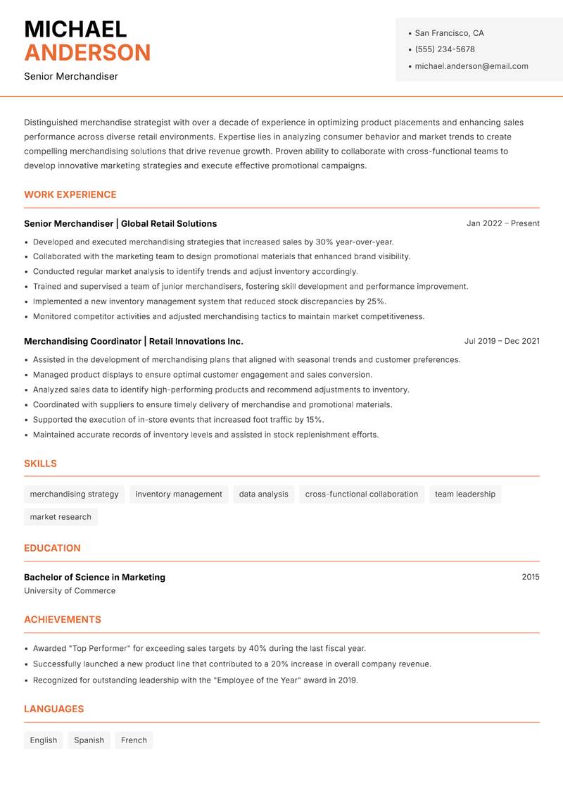 Merchandiser Resume Template