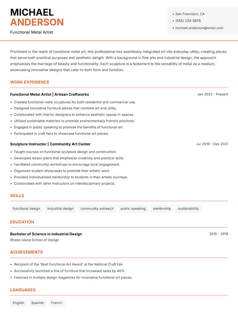 Metal Sculptor Resume Template