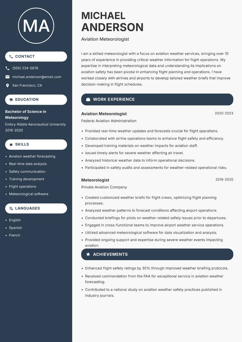 Meteorologist Resume Preview Example