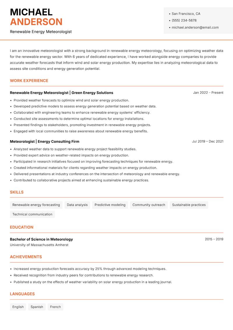 Meteorologist Resume Template