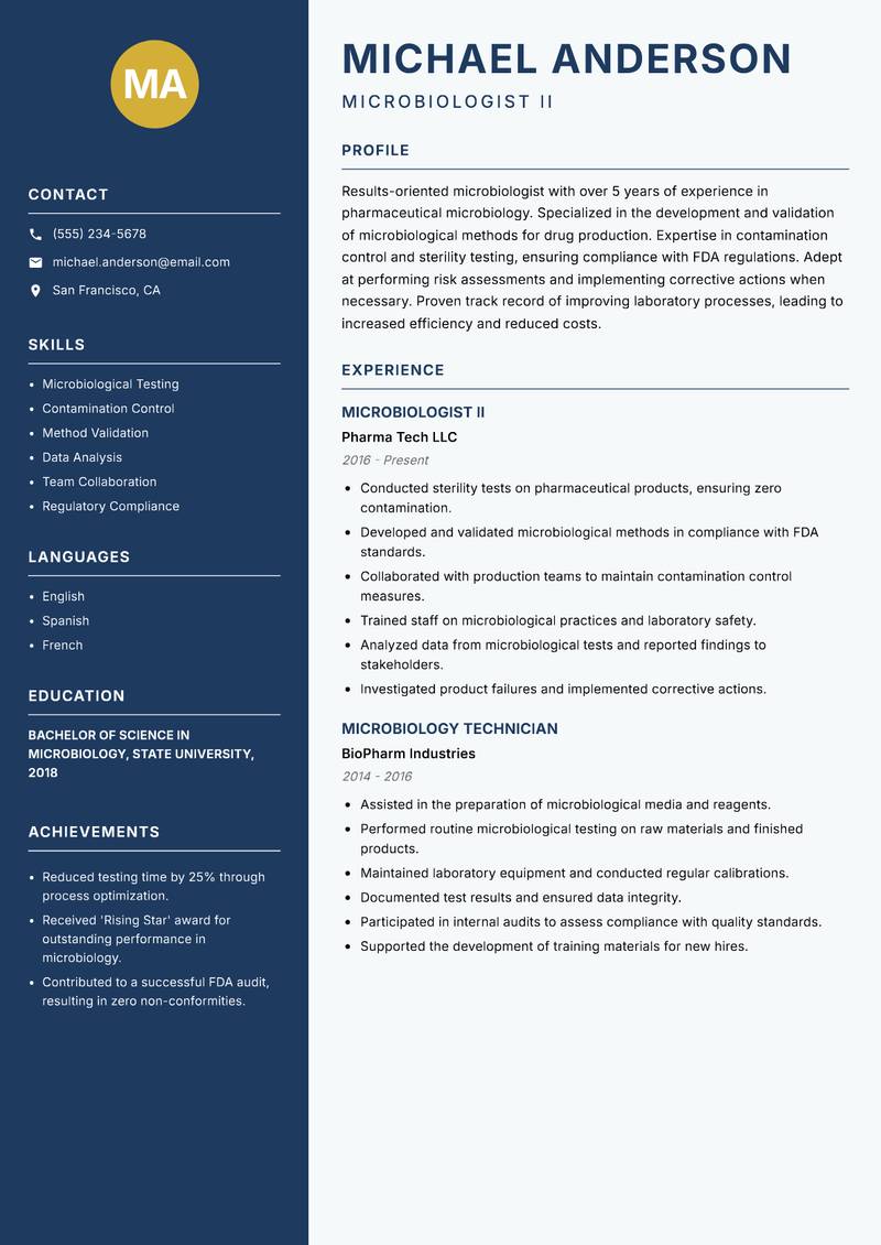 Microbiologist Resume Preview Example