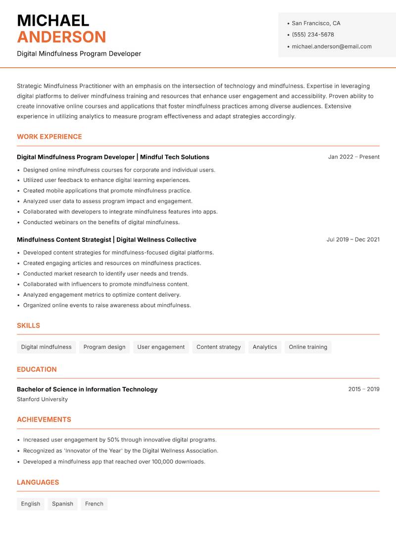 Mindfulness Practitioner Resume Template
