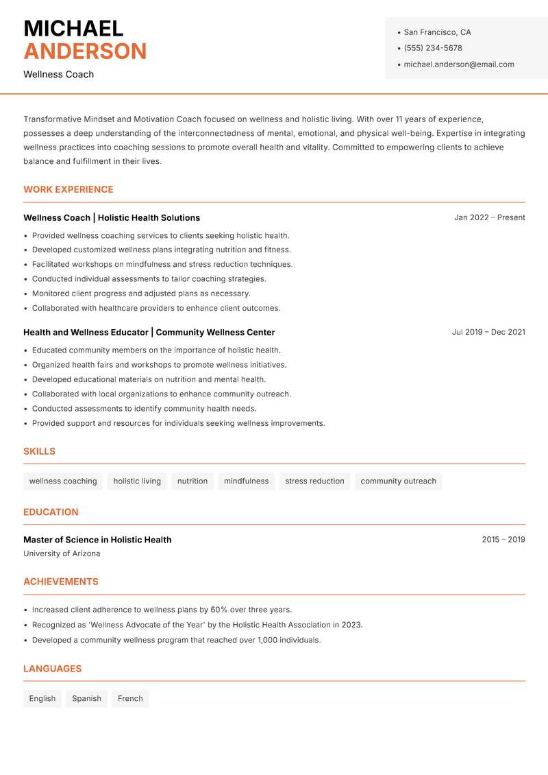 Mindset and Motivation Coach Resume Template