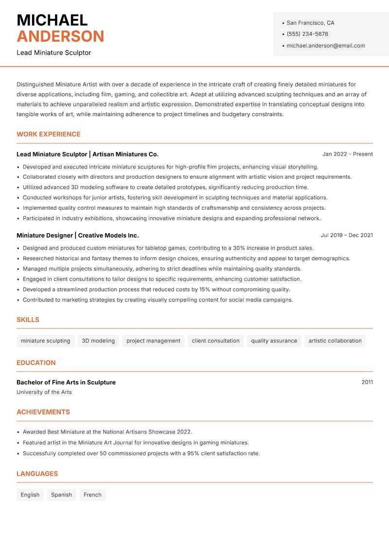 Miniature Artist Resume Template