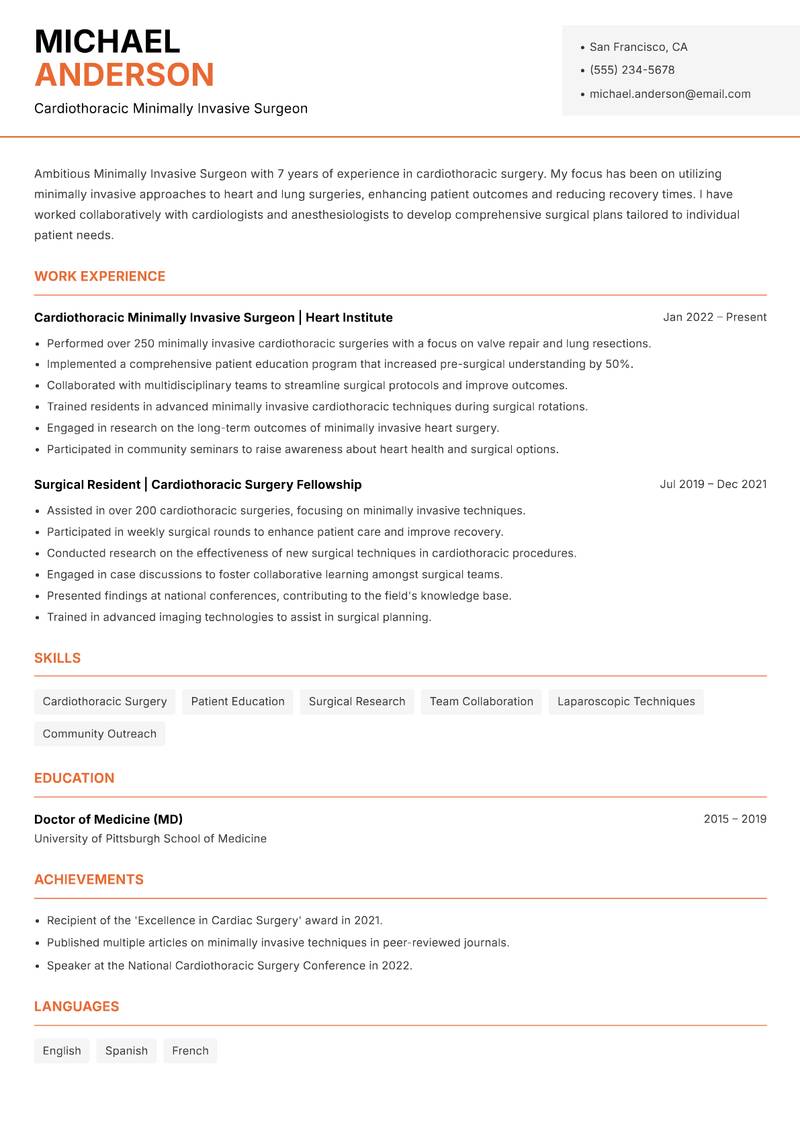 Minimally Invasive Surgeon Resume Template