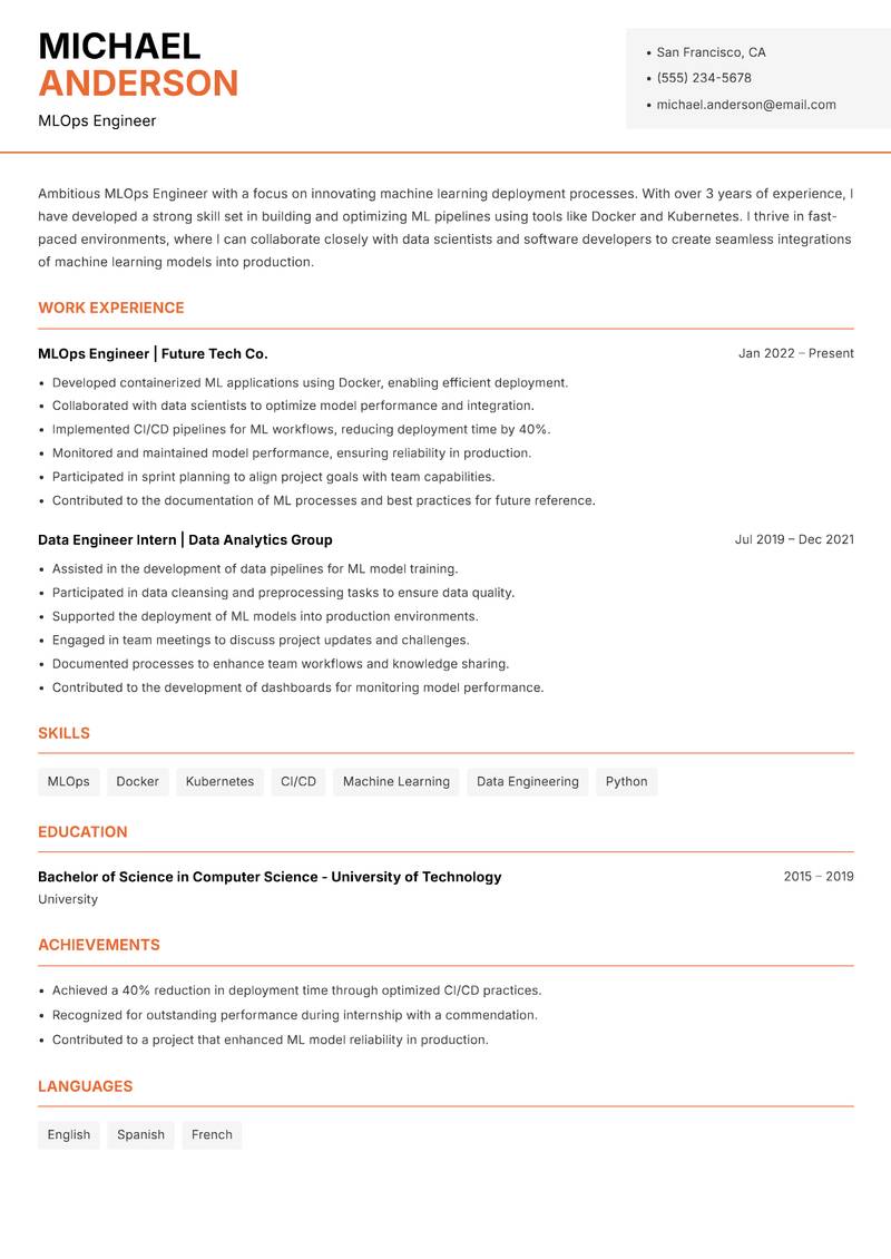 MLOps Engineer Resume Template