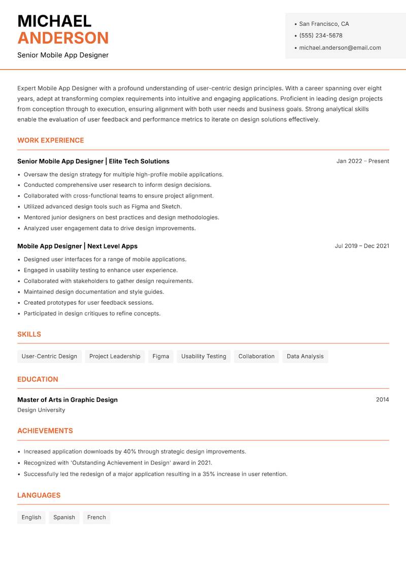Mobile App Designer Resume Template