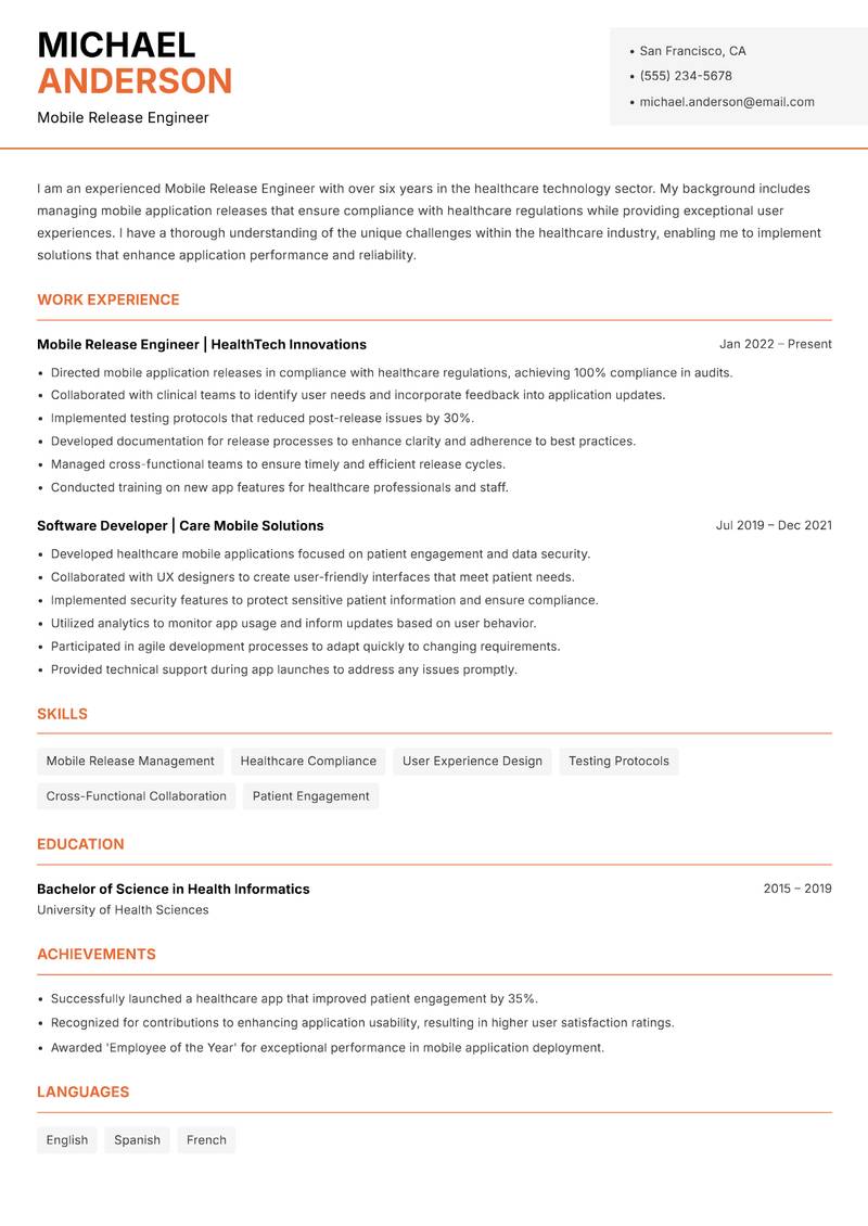 Mobile Release Engineer Resume Template