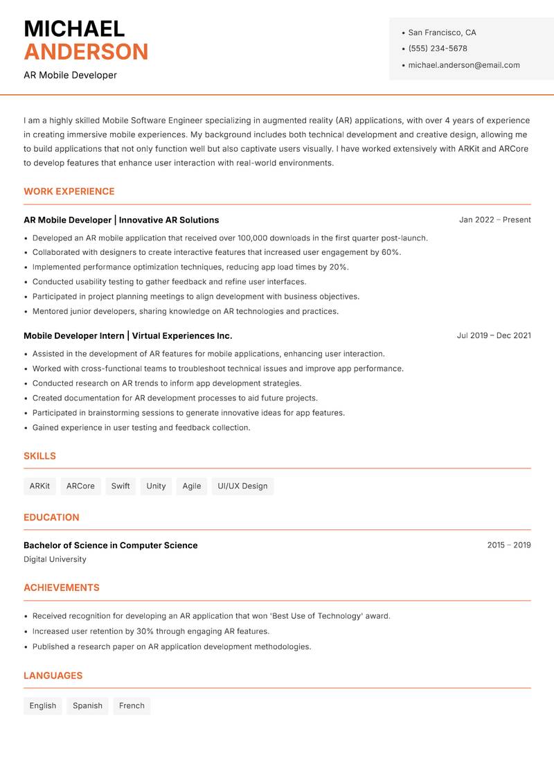 Mobile Software Engineer Resume Template