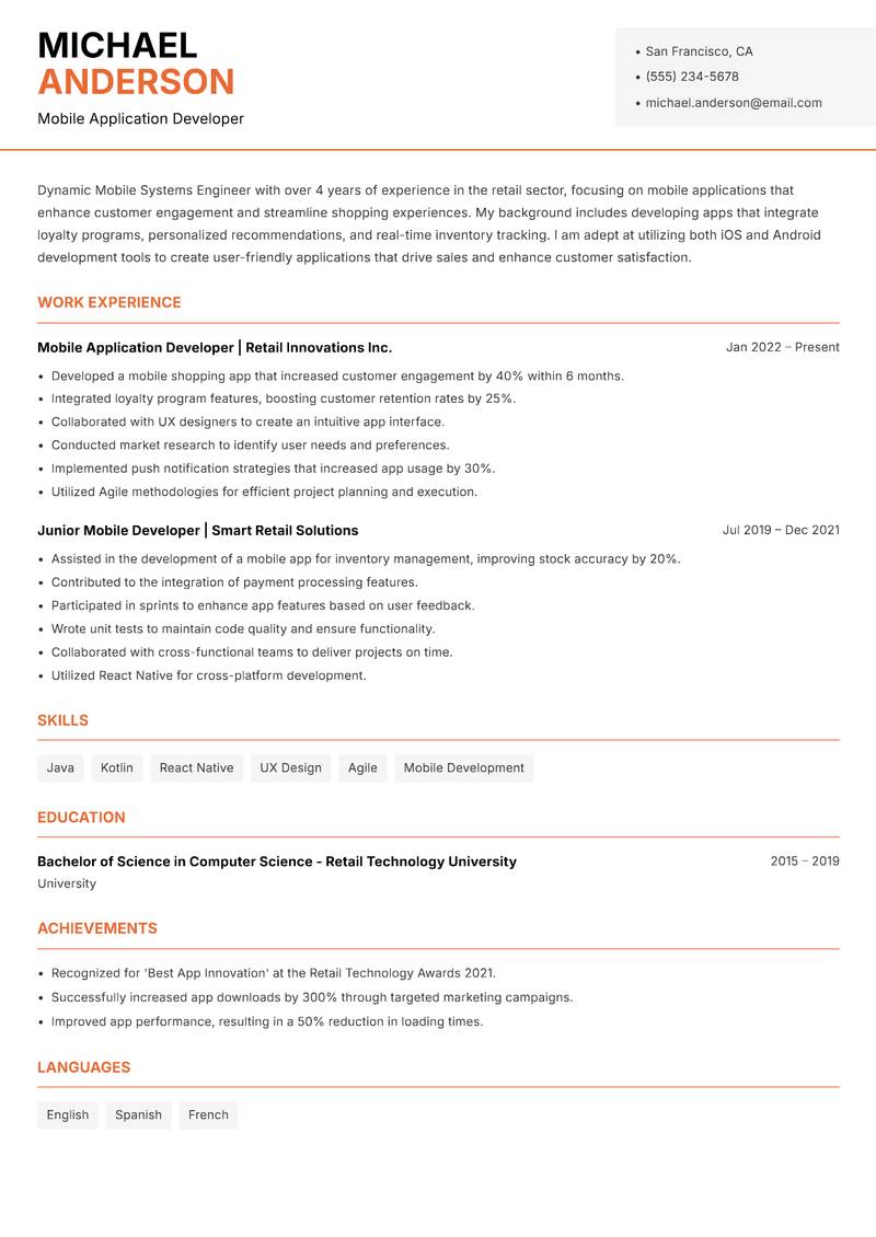 Mobile Systems Engineer Resume Template