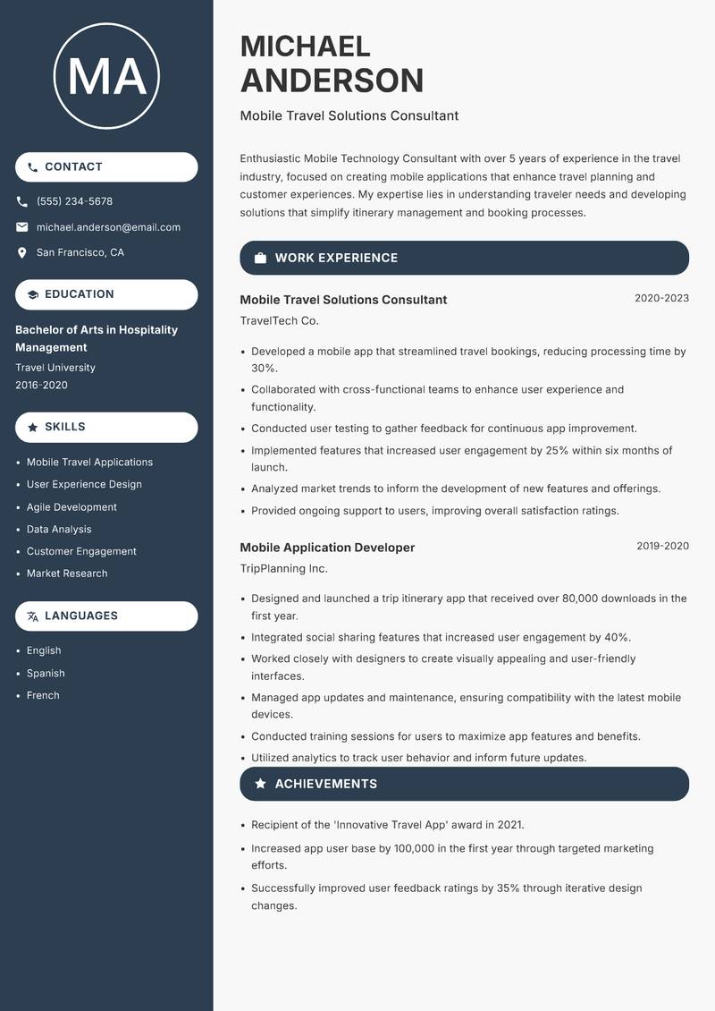 Mobile Technology Consultant Resume Preview Example