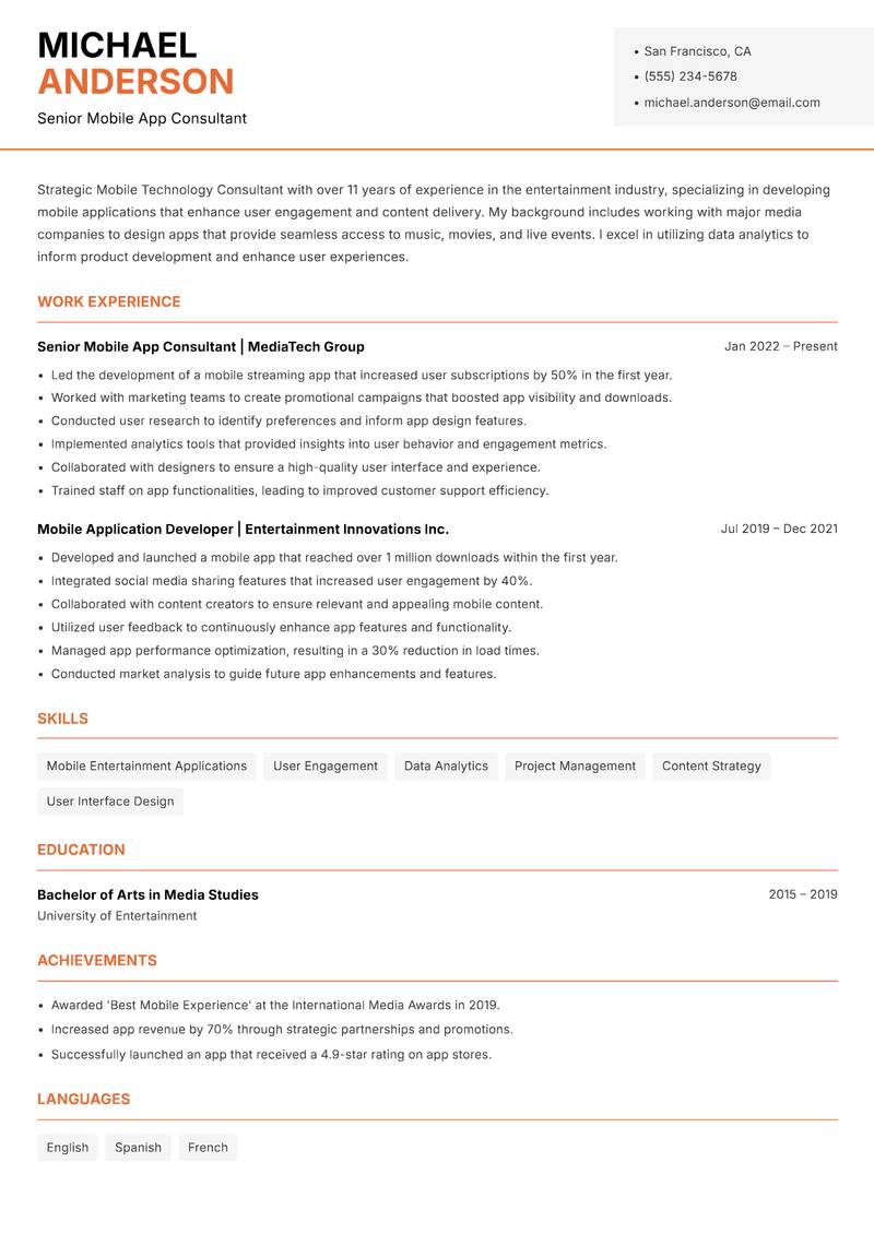 Mobile Technology Consultant Resume Template