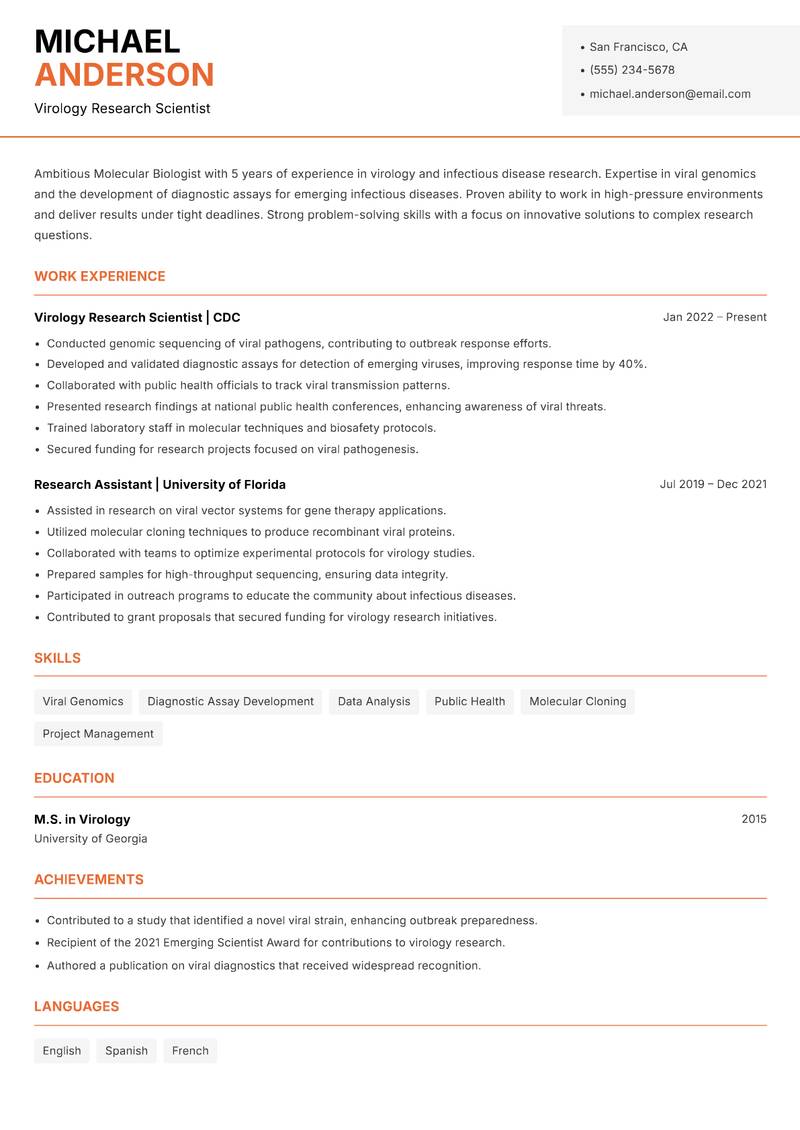 Molecular Biologist Resume Template