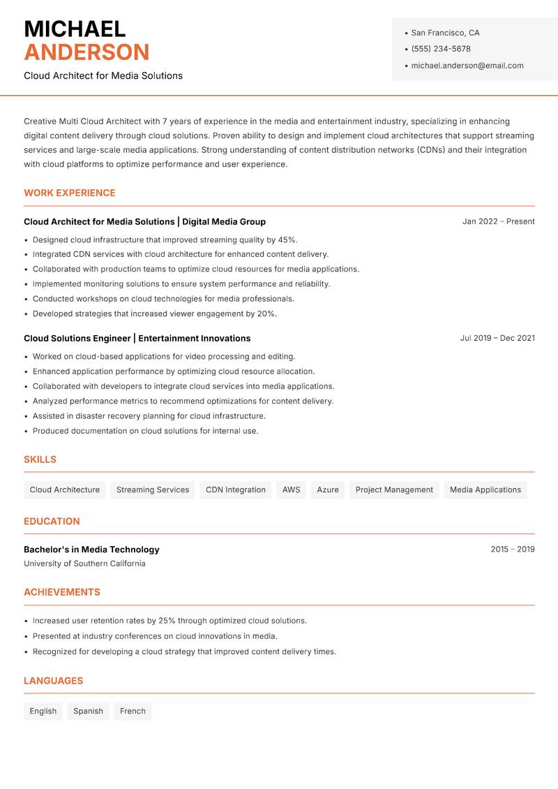 Multi Cloud Architect Resume Template