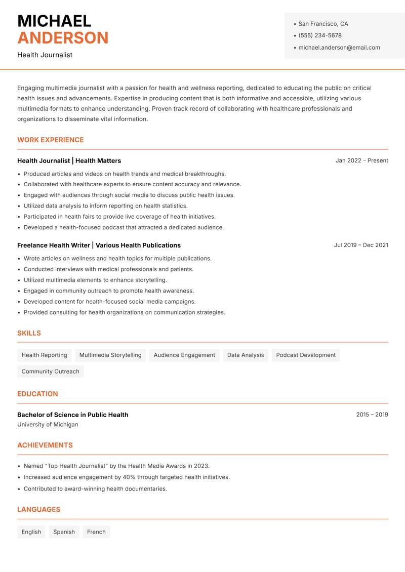 Multimedia Journalist Resume Template