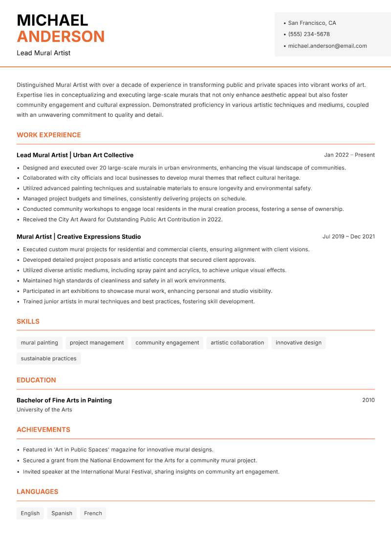 Mural Artist Resume Template