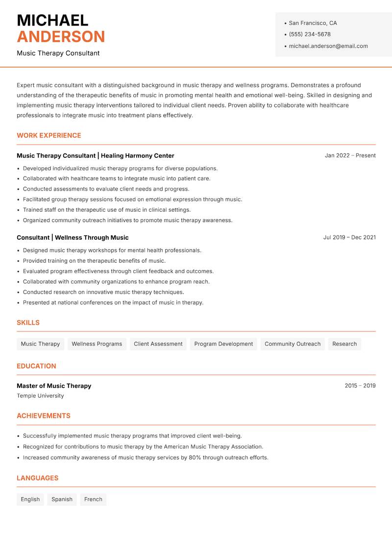 Music Consultant Resume Template