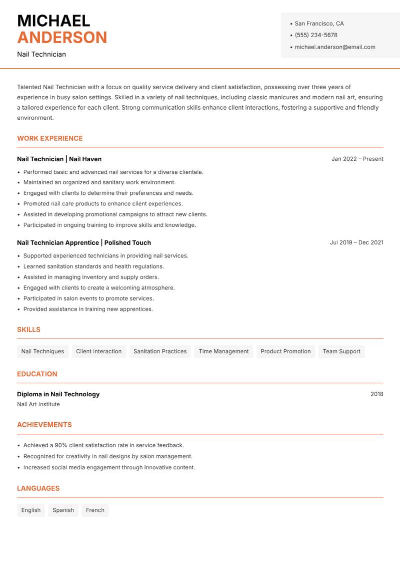 Nail Technician Resume Template